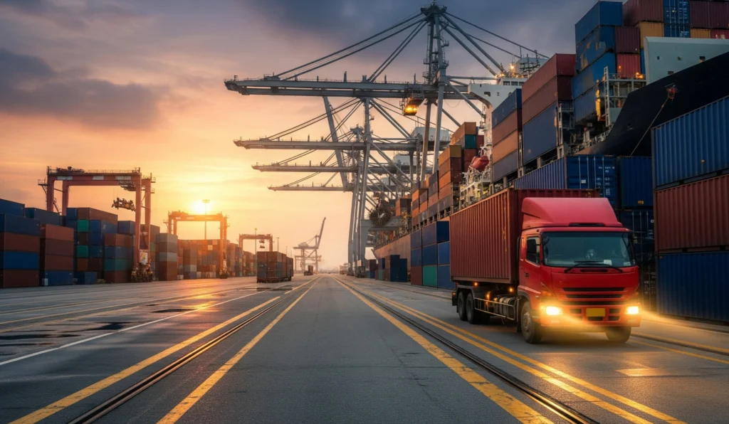 Truk kontainer Madika di pelabuhan